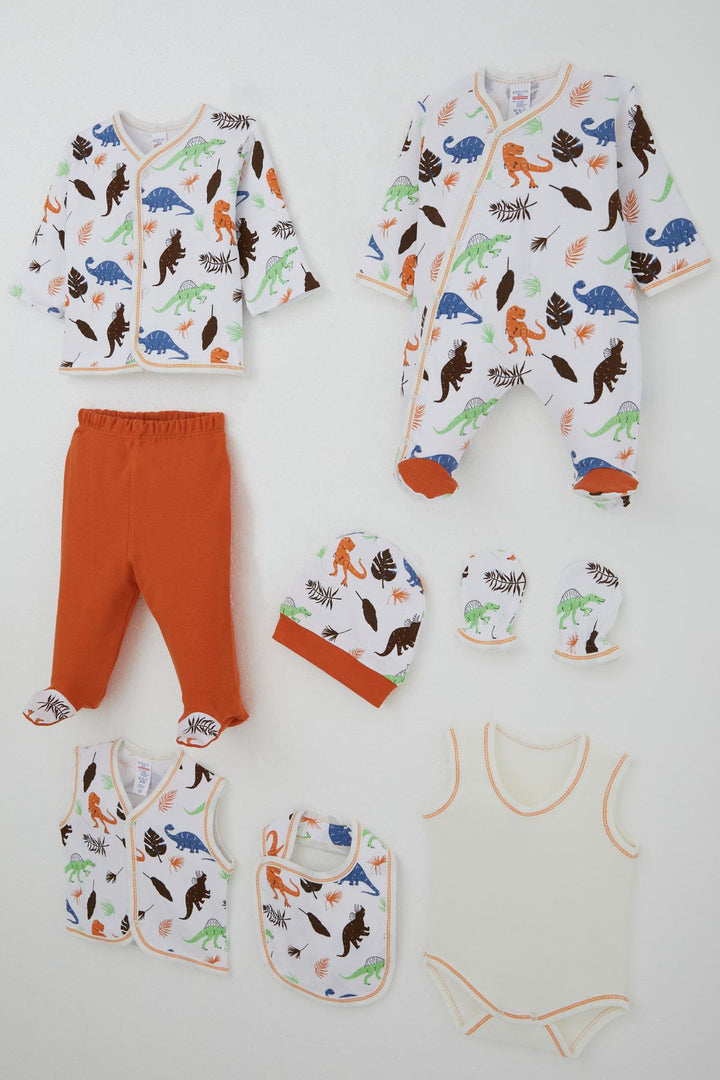 BRE Breeze Baby Boy Hospital Outfit 8 Piece Dinosaur Kingdom 0-3 Months, White - Marina di Carrara
