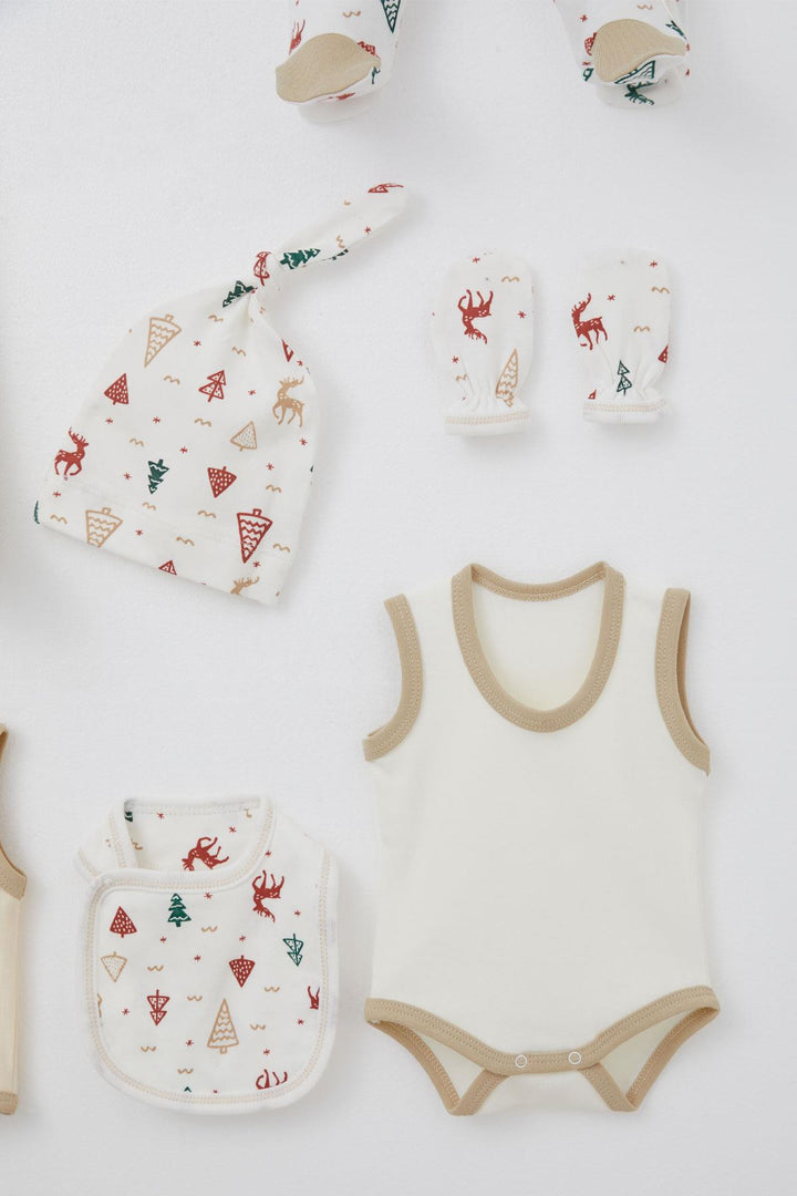 BRE Breeze Baby Boy Hospital Outfit 8 Piece New Year Themed Deer Patterned 0-3 Months, Ecru - Irákleio