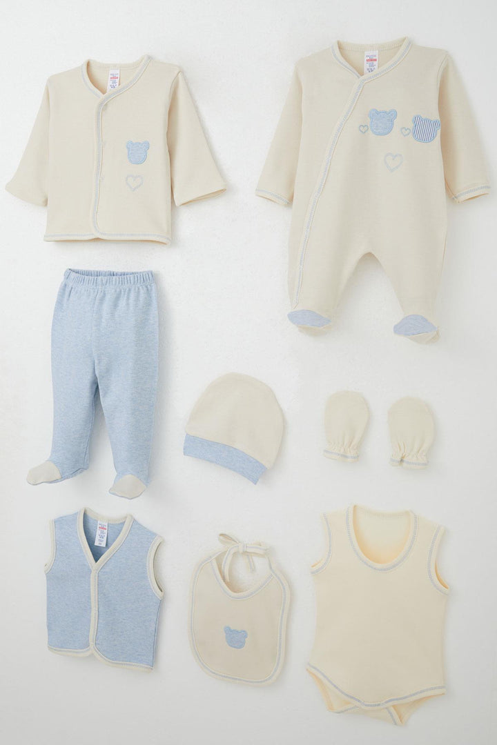 BRE Breeze Baby Boy Hospital Outfit 8 Piece & Heart Embroidered 0-3 Months, Cream - Angoulême
