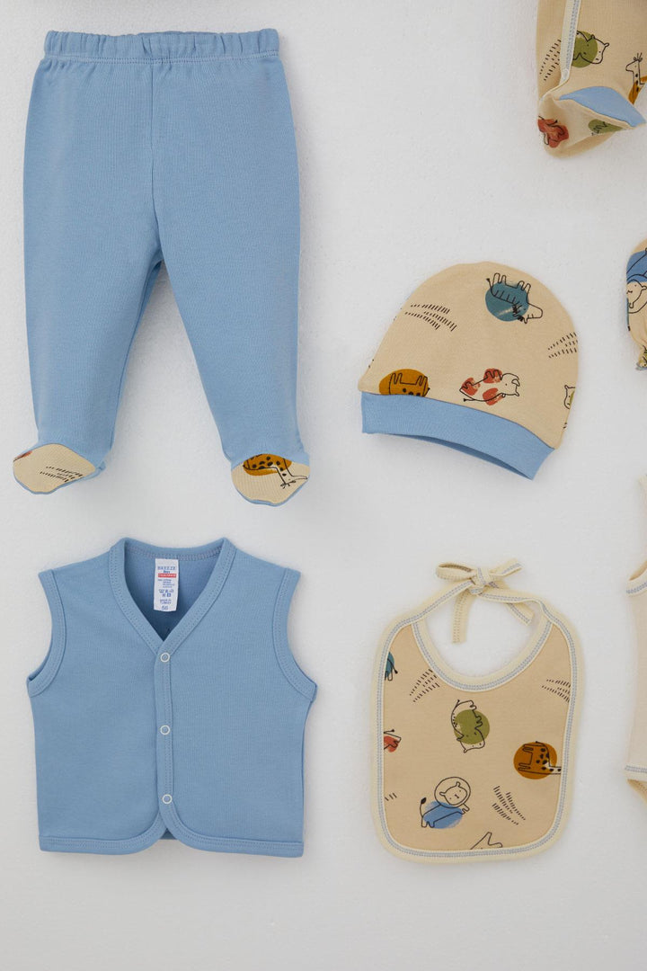 BRE Breeze Baby Boy Hospital Outfit 8 Cute Animals Patterned 0-3 Months, Beige - Tultepec