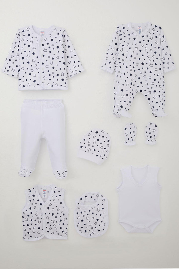BRE Breeze Baby Boy Hospital Outfit 8-Piece Star Patterned 0-3 Months, White - Vercelli