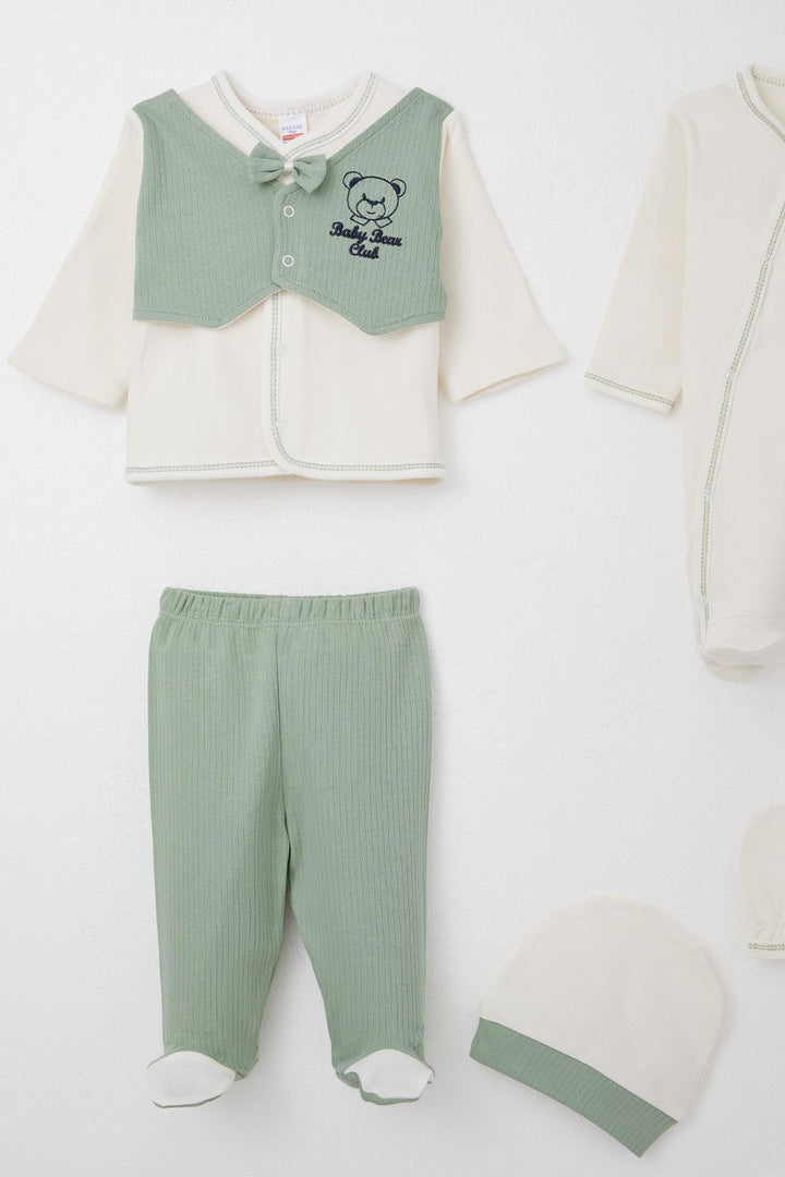 BRE Breeze Baby Boy Hospital Outfit 8 Piece Fixed Bow Tie Vest 0-3 Months, Ecru - Lodi