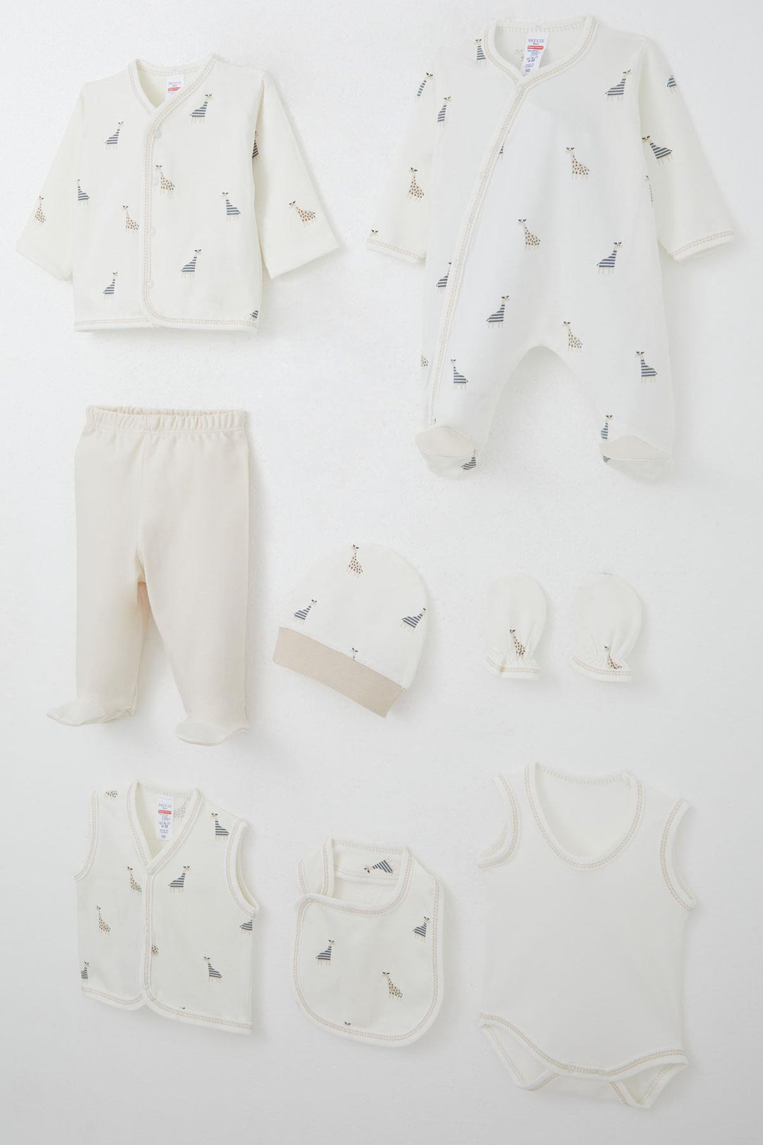 BRE Breeze Baby Boy Hospital Outfit 8 Piece Cute Giraffe Patterned 0-3 Months, Ecru - Binghamton