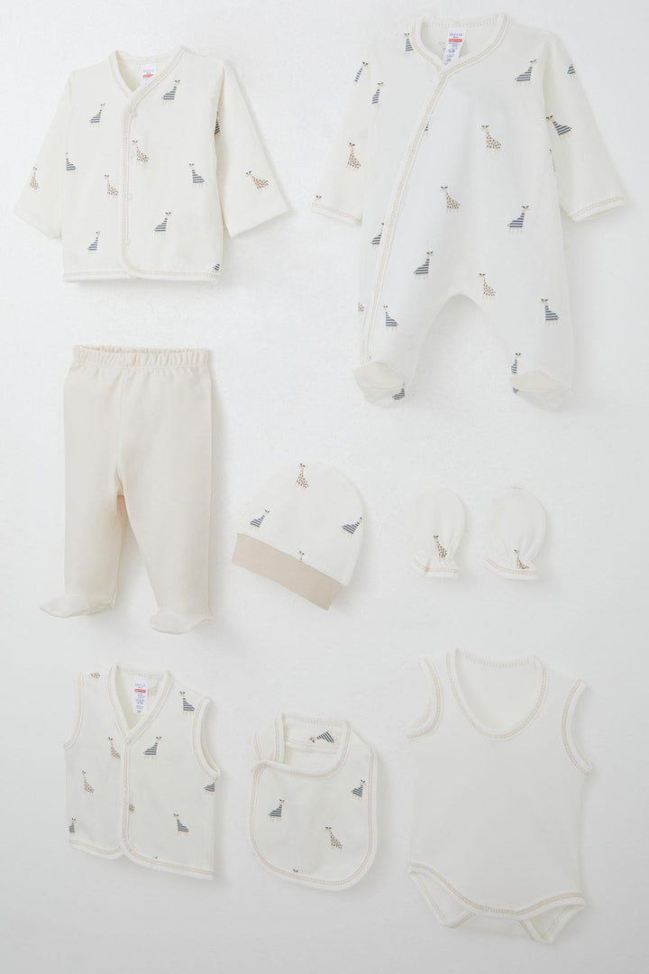 BRE Breeze Baby Boy Hospital Outfit 8 Piece Cute Giraffe Patterned 0-3 Months, Ecru - Binghamton