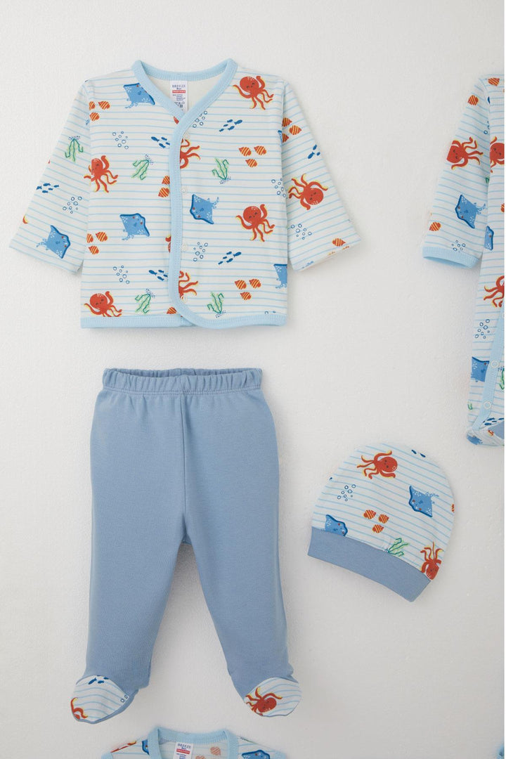 BRE Breeze Erkek Bebek Hastane Çıkışı 8 Li Sevimli Deniz Hayvanları Desenli 0-3 Ay, Beyaz - Arles