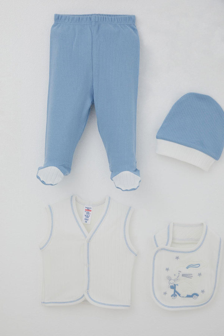 BRE Breeze Baby Boy Hospital Outfit 8 Piece Scooter King Kite Flying Bunny Embroidered 0-3 Months, White - Poway