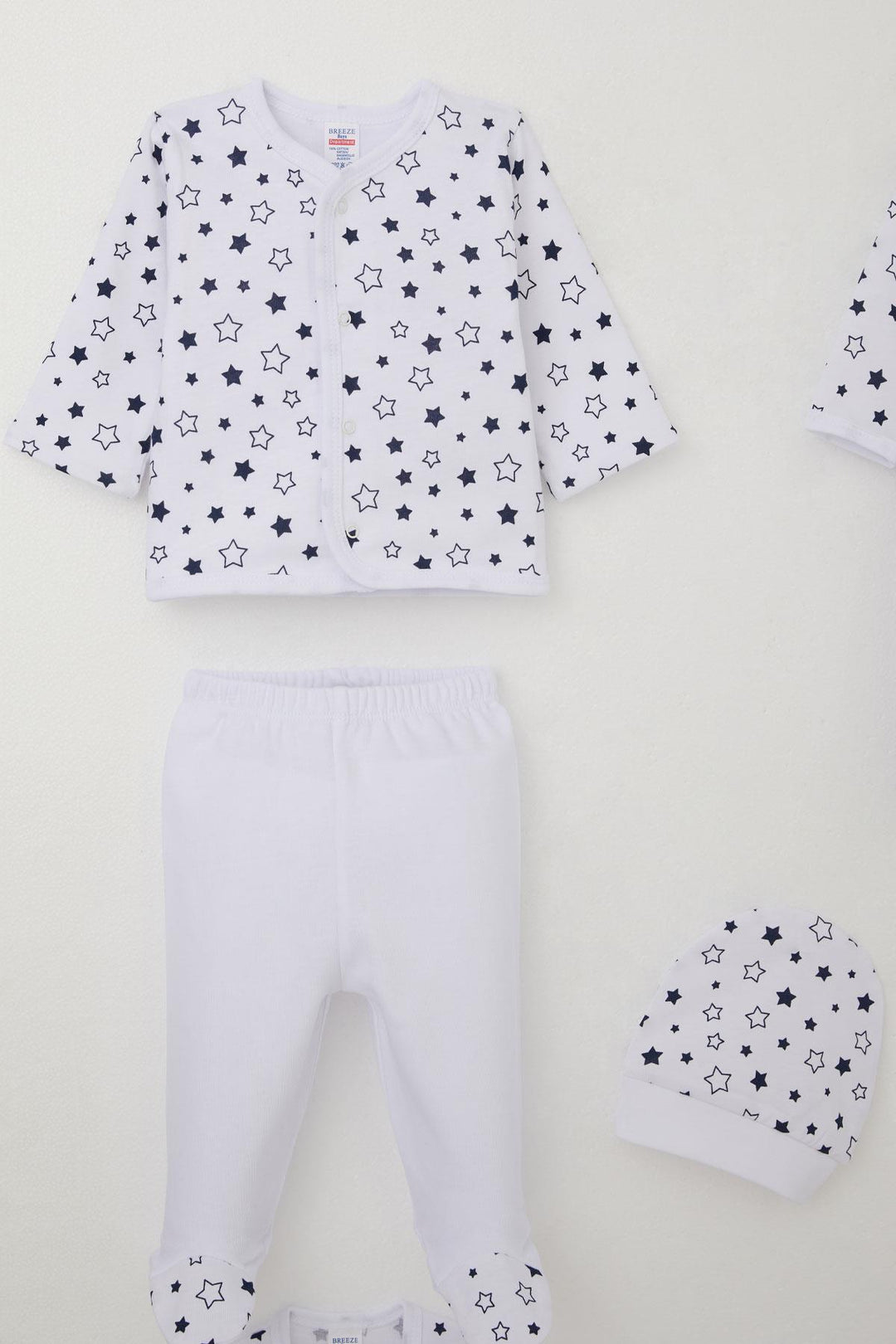 BRE Breeze Baby Boy Hospital Outfit 8-Piece Star Patterned 0-3 Months, White - Vercelli