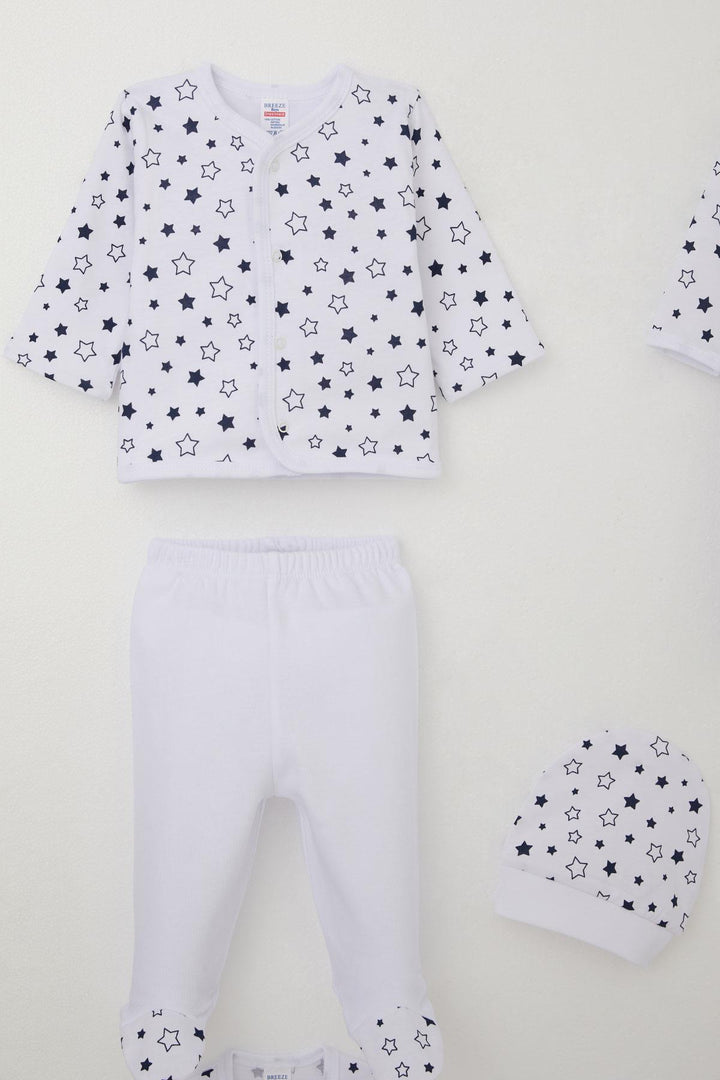 BRE Breeze Baby Boy Hospital Outfit 8-Piece Star Patterned 0-3 Months, White - Vercelli