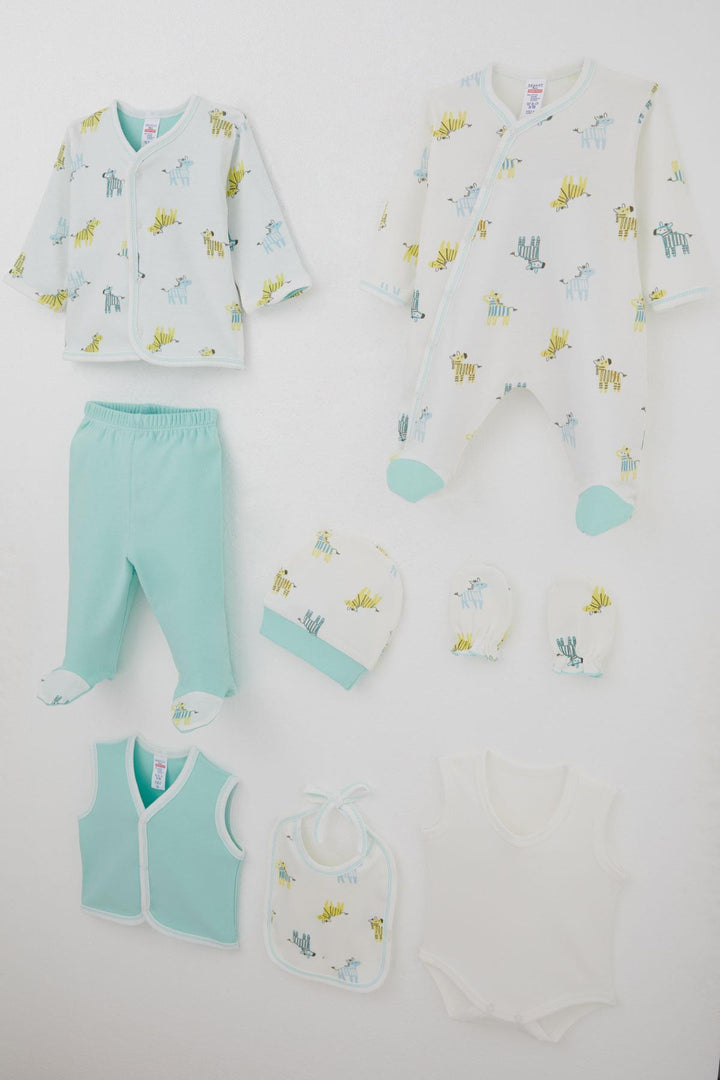 BRE Breeze Baby Boy Hospital Outfit 8 Piece Cute Baby Zebra Patterned 0-3 Months, Ecru - Ormond Beach