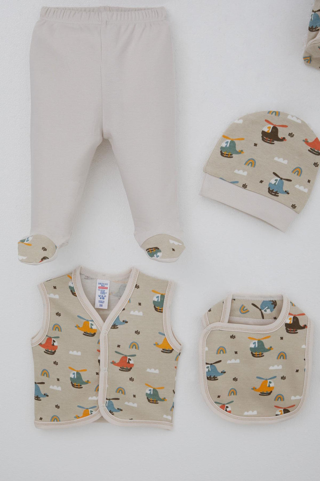 BRE Breeze Baby Boy Hospital Outfit 8 Piece Sky Tour Pilot Dino 0-3 Months, Beige - Rîbniţa