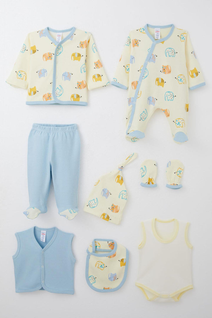 BRE Breeze Baby Boy Hospital Outfit 8 Piece Cute Elephant Patterned 0-3 Months, Yellow - Pátra