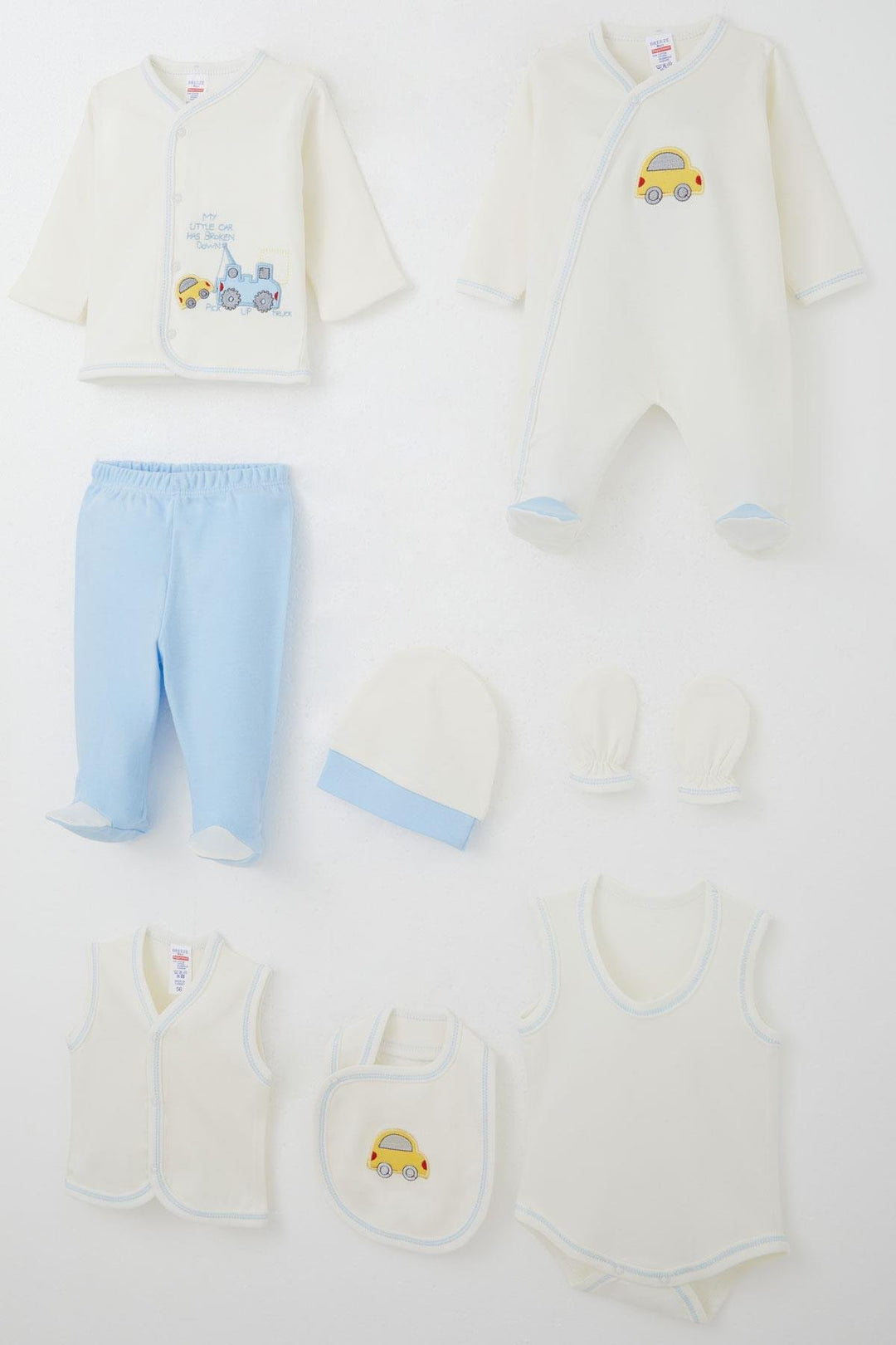 BRE Breeze Baby Boy Hospital Outfit 8 Piece Cute Little Tow Truck 0-3 Months, White - Norristown