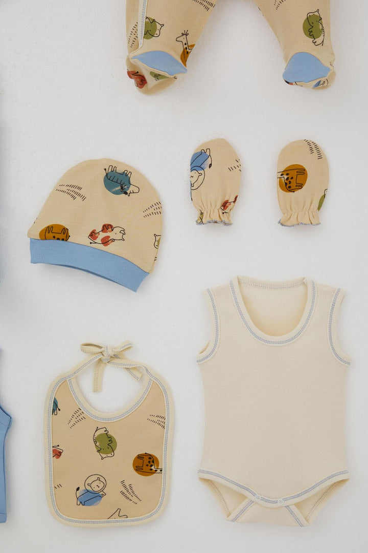 BRE Breeze Baby Boy Hospital Outfit 8 Cute Animals Patterned 0-3 Months, Beige - Tultepec