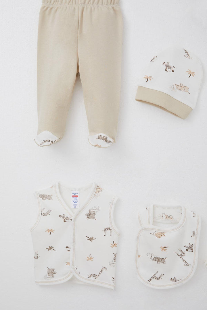 BRE Breeze Baby Boy Hospital Outfit 8 Pieces Palm Tree Patterned Cute Animals 0-3 Months, Ecru - Catonsville
