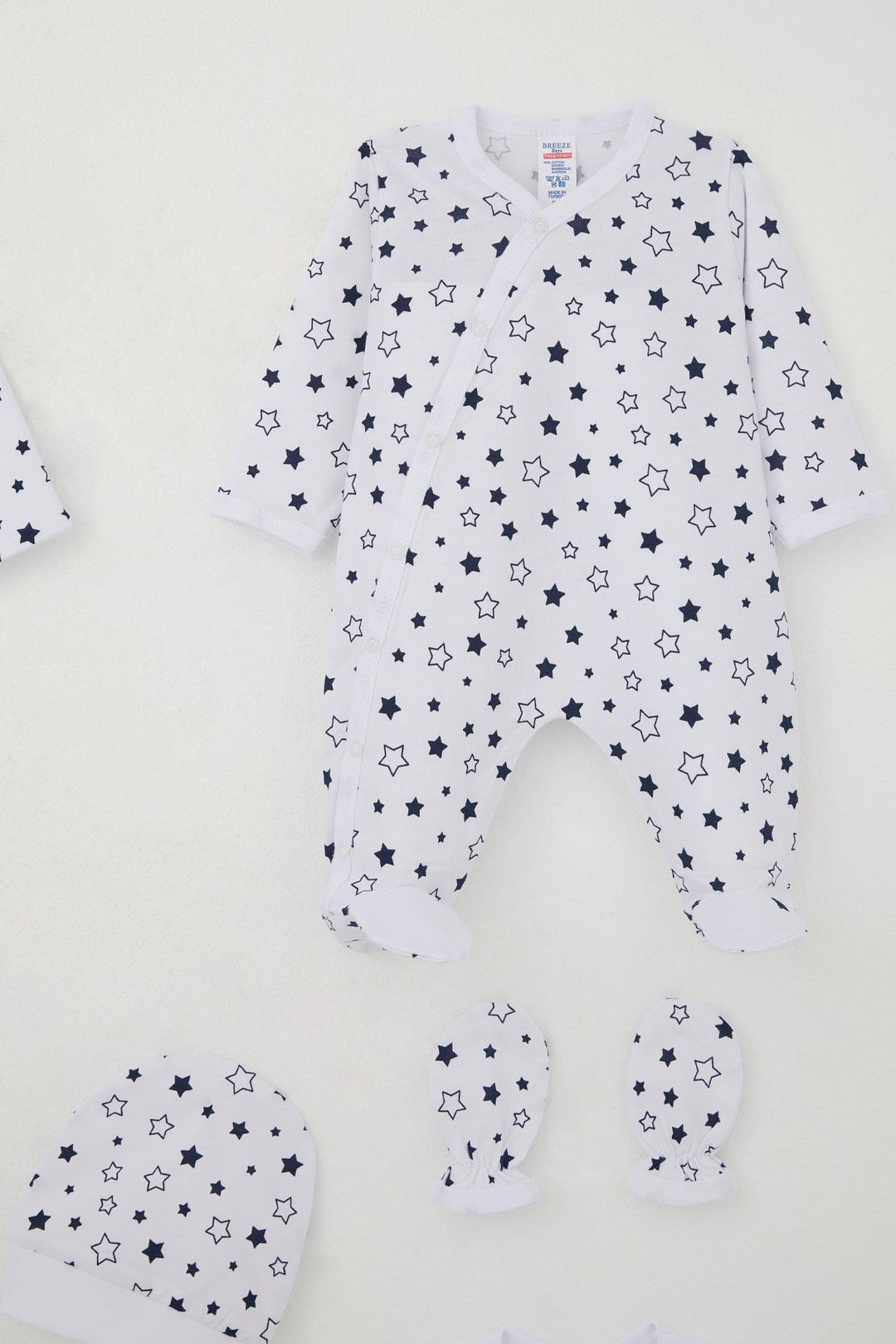 BRE Breeze Baby Boy Hospital Outfit 8-Piece Star Patterned 0-3 Months, White - Vercelli