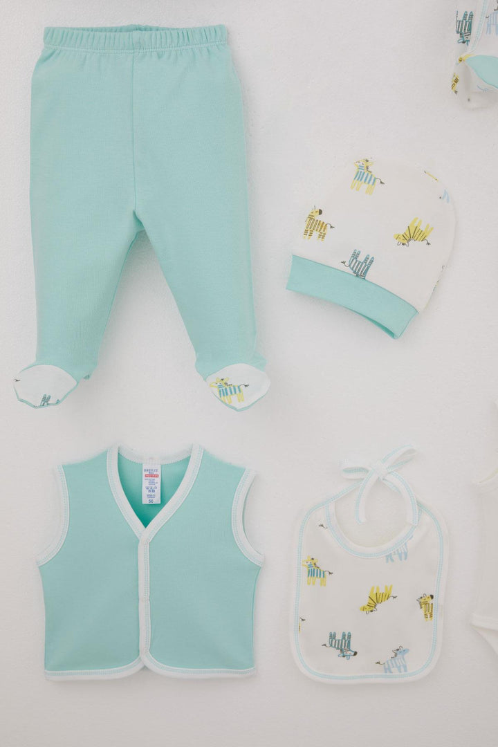 BRE Breeze Baby Boy Hospital Outfit 8 Piece Cute Baby Zebra Patterned 0-3 Months, Ecru - Ormond Beach
