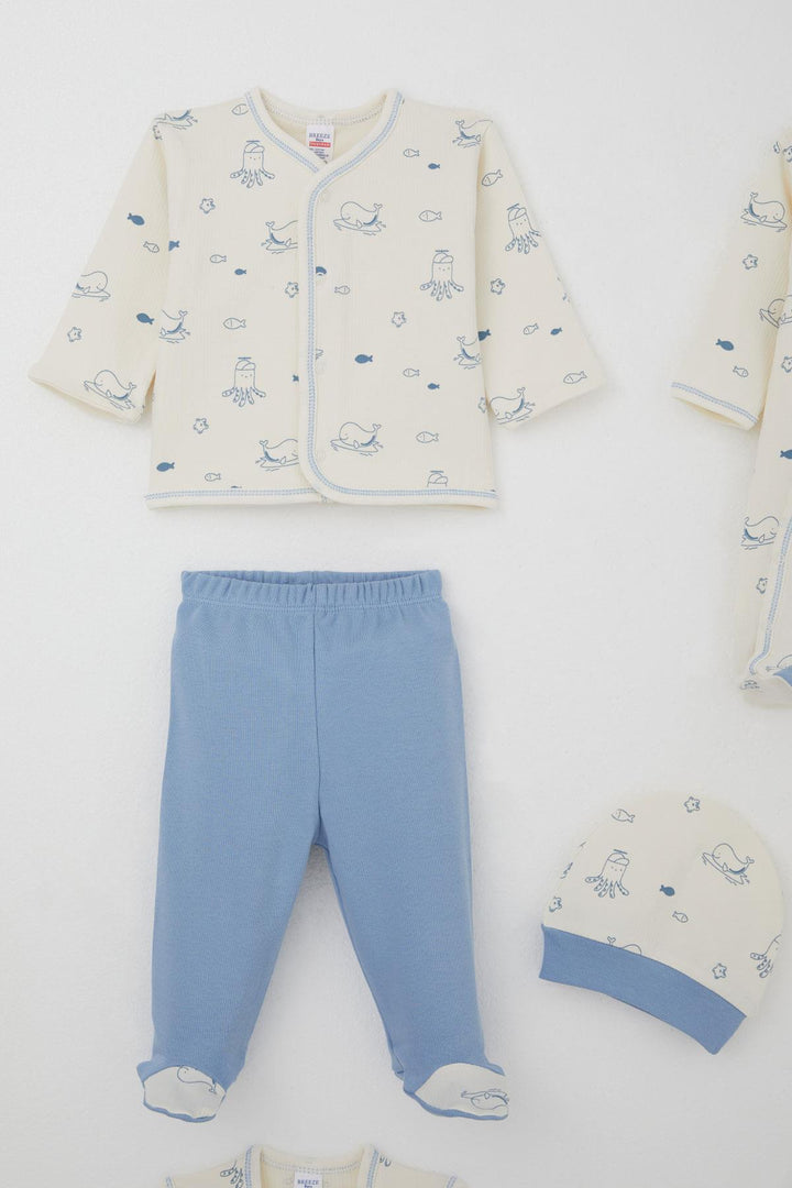 BRE Breeze Erkek Bebek Hastane Çıkışı 8 Li Sevimli Deniz Hayvanları Desenli 0-3 Ay, Krem - Mount Pleasant