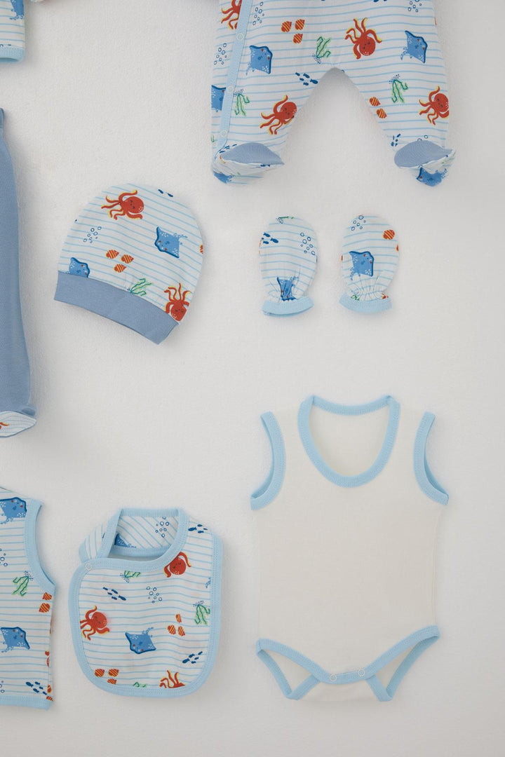 BRE Breeze Baby Boy Hospital Outfit 8 Pieces Cute Sea Animals Patterned 0-3 Months, White - Texarkana