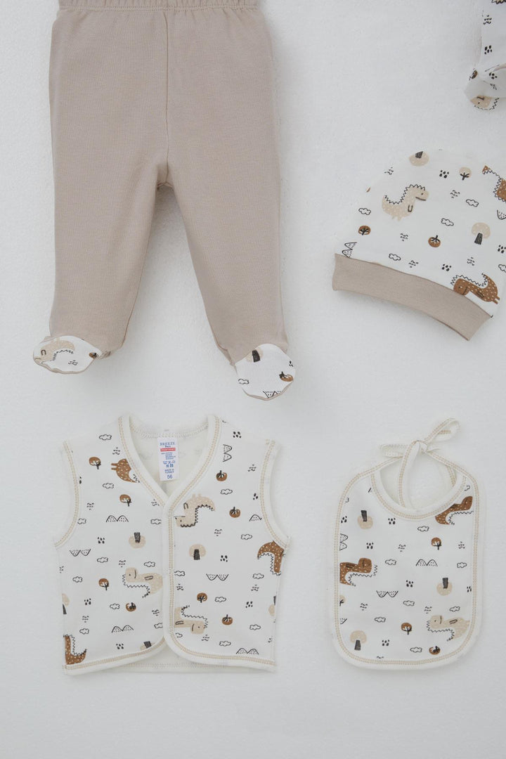 BRE Breeze Baby Boy Hospital Outfit 8-Piece Cute Little Dinosaur Patterned Nature-Themed 0-3 Months, Ecru - Carolina
