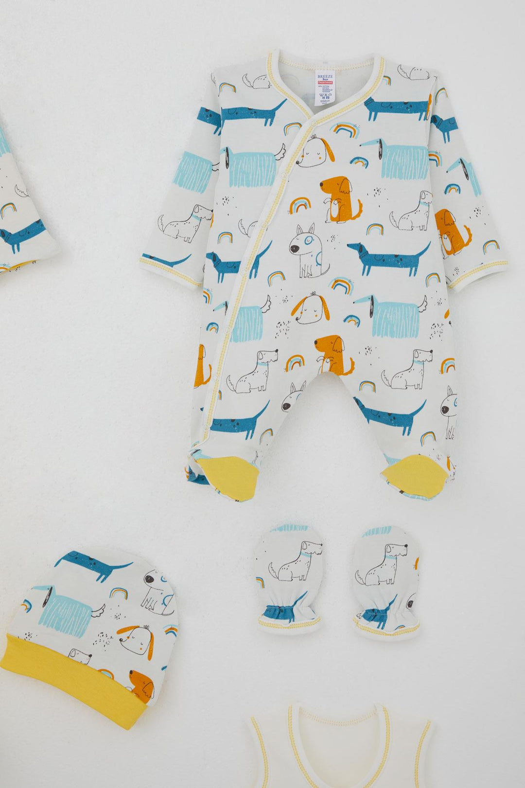 BRE Breeze Baby Boy Hospital Outfit 8 Cute Puppy Patterned 0-3 Months, Ecru - Rozzano