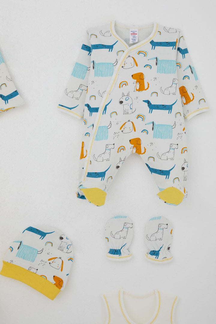 BRE Breeze Baby Boy Hospital Outfit 8 Cute Puppy Patterned 0-3 Months, Ecru - Rozzano