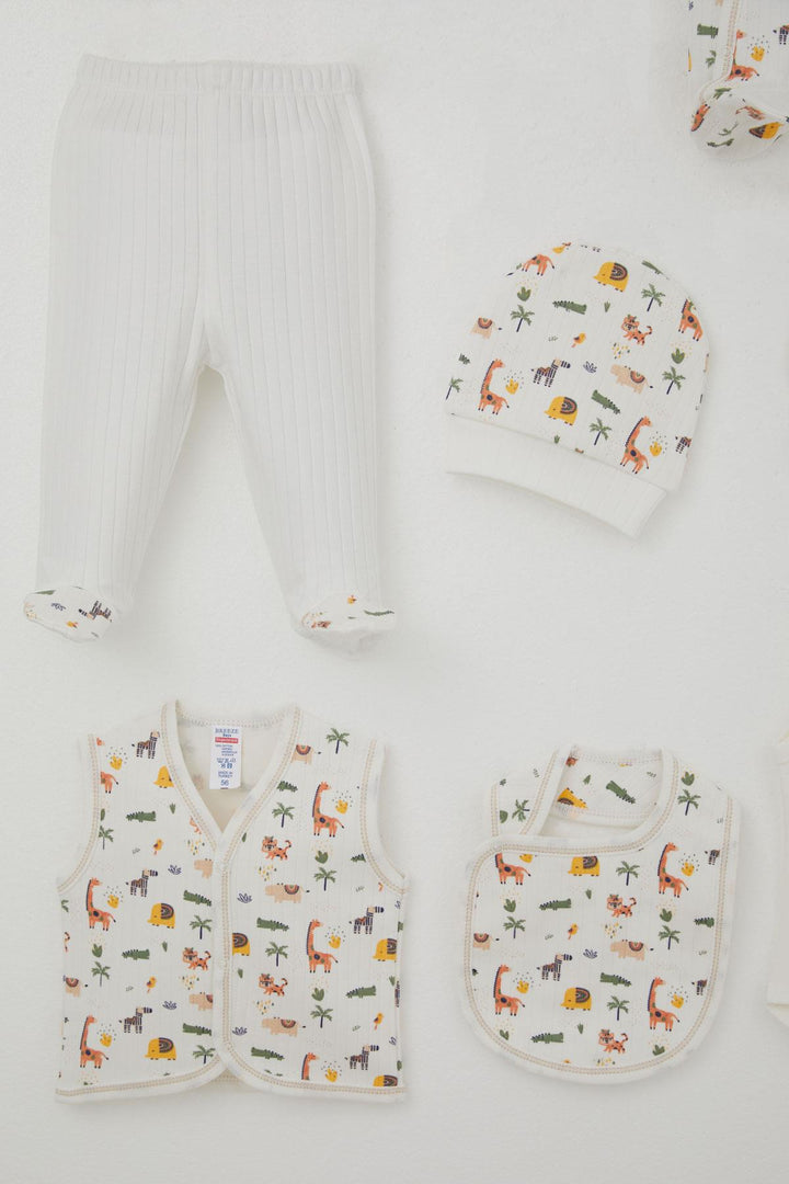 BRE Breeze Baby Boy Hospital Outfit 8 Piece Zoo 0-3 Months, Ecru - Acilia