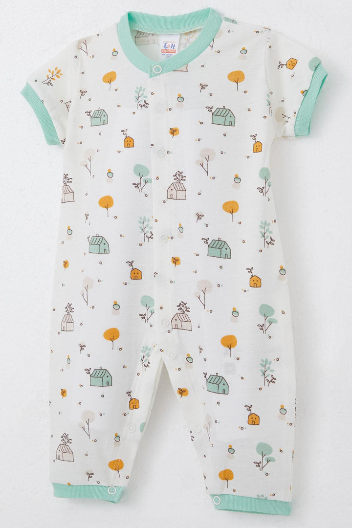 BRE Breeze Baby Boy Short Sleeve Romper Nature Themed Home Patterned 0-6 Months, White - Granada