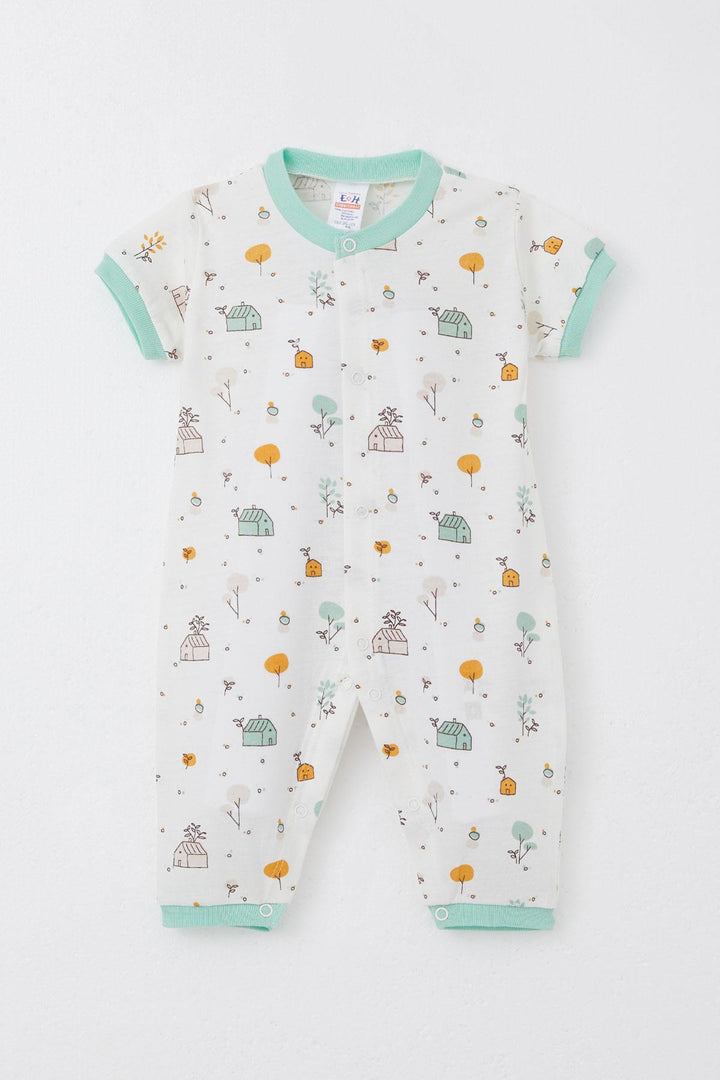 BRE Breeze Baby Boy Short Sleeve Romper Nature Themed Home Patterned 0-6 Months, White - Granada