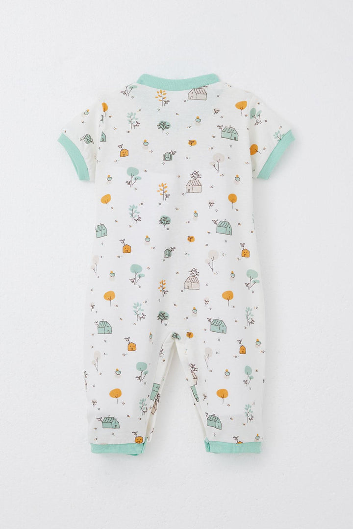 BRE Breeze Baby Boy Short Sleeve Romper Nature Themed Home Patterned 0-6 Months, White - Granada