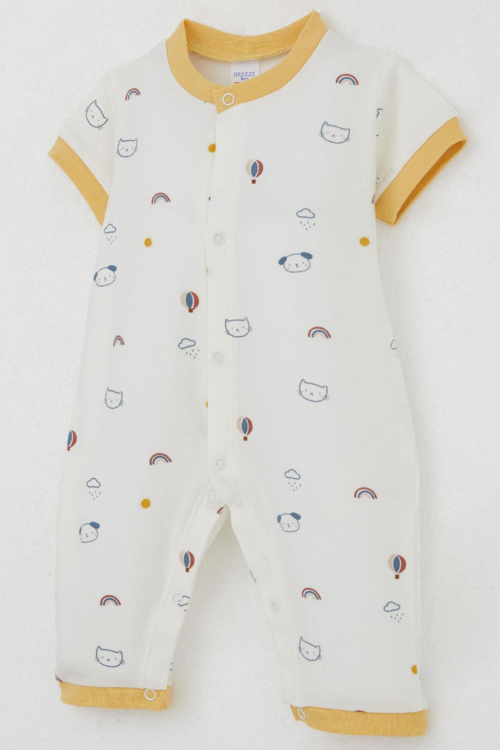 BRE Breeze Erkek Bebek Kısa Kollu Tulum Gökyüzü Temalı Hayvancık Desenli 0-6 Ay, Ekru - Siegen