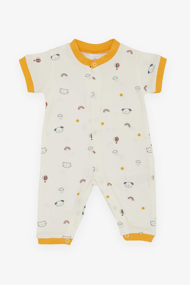 BRE Breeze Baby Boy Short Sleeve Romper Sky Themed Animal Patterned 0-6 Months, Ecru - Sheffield