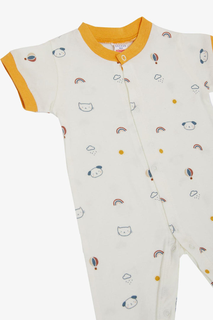 BRE Breeze Baby Boy Short Sleeve Romper Sky Themed Animal Patterned 0-6 Months, Ecru - Sheffield