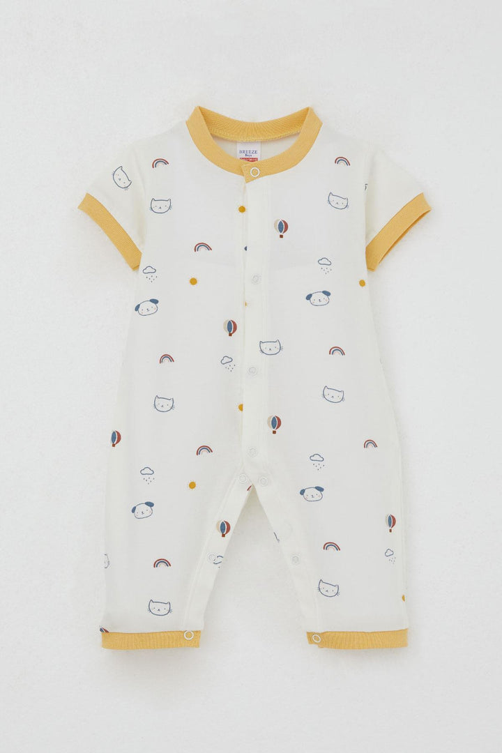 BRE Breeze Erkek Bebek Kısa Kollu Tulum Gökyüzü Temalı Hayvancık Desenli 0-6 Ay, Ekru - Siegen