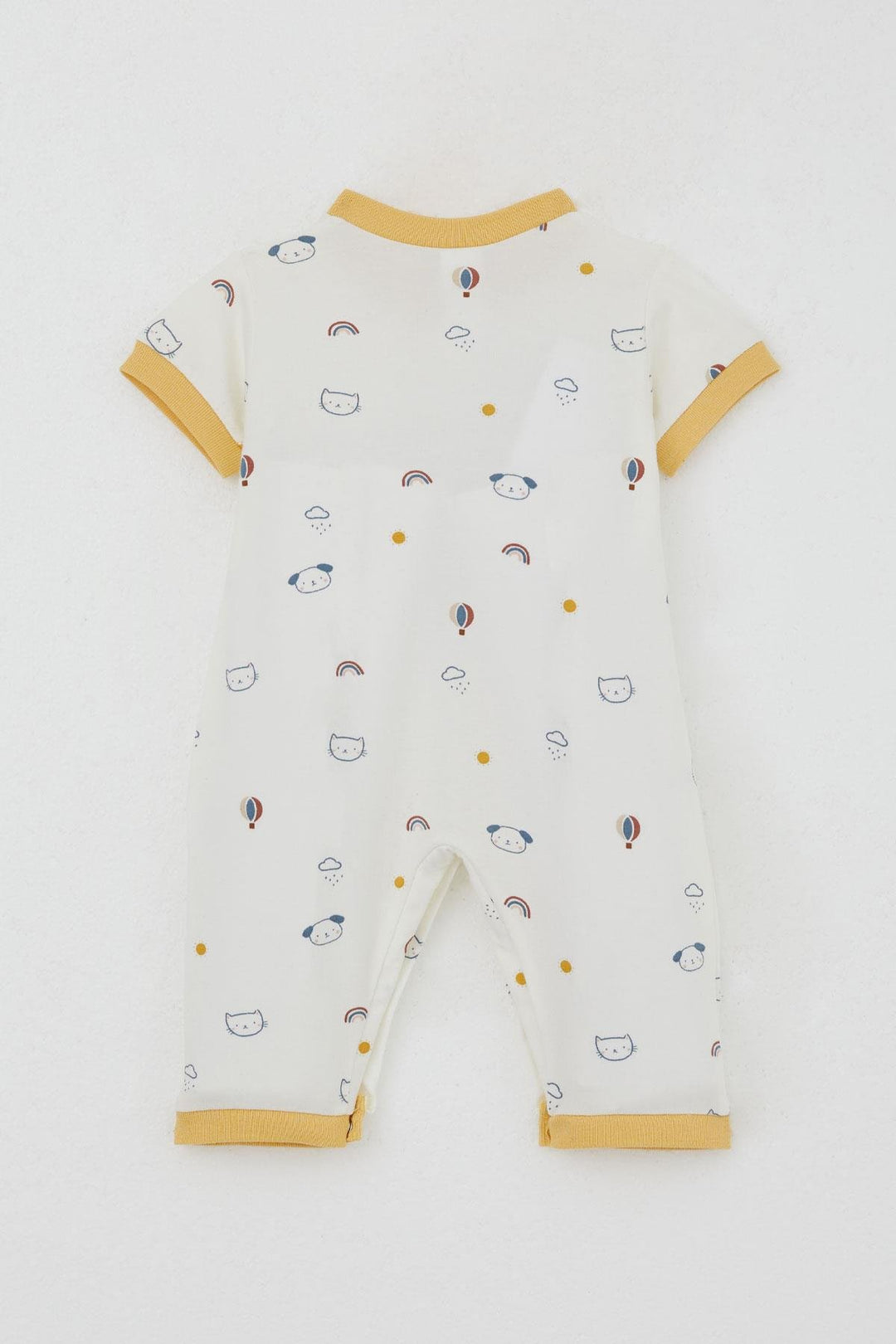 BRE Breeze Erkek Bebek Kısa Kollu Tulum Gökyüzü Temalı Hayvancık Desenli 0-6 Ay, Ekru - Siegen