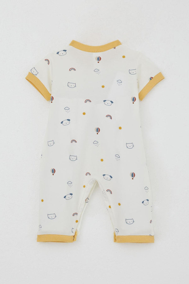 BRE Breeze Erkek Bebek Kısa Kollu Tulum Gökyüzü Temalı Hayvancık Desenli 0-6 Ay, Ekru - Siegen