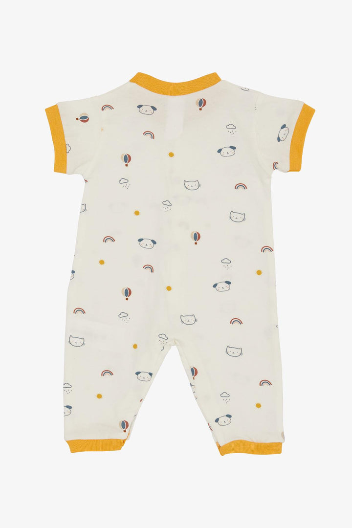 BRE Breeze Baby Boy Short Sleeve Romper Sky Themed Animal Patterned 0-6 Months, Ecru - Sheffield