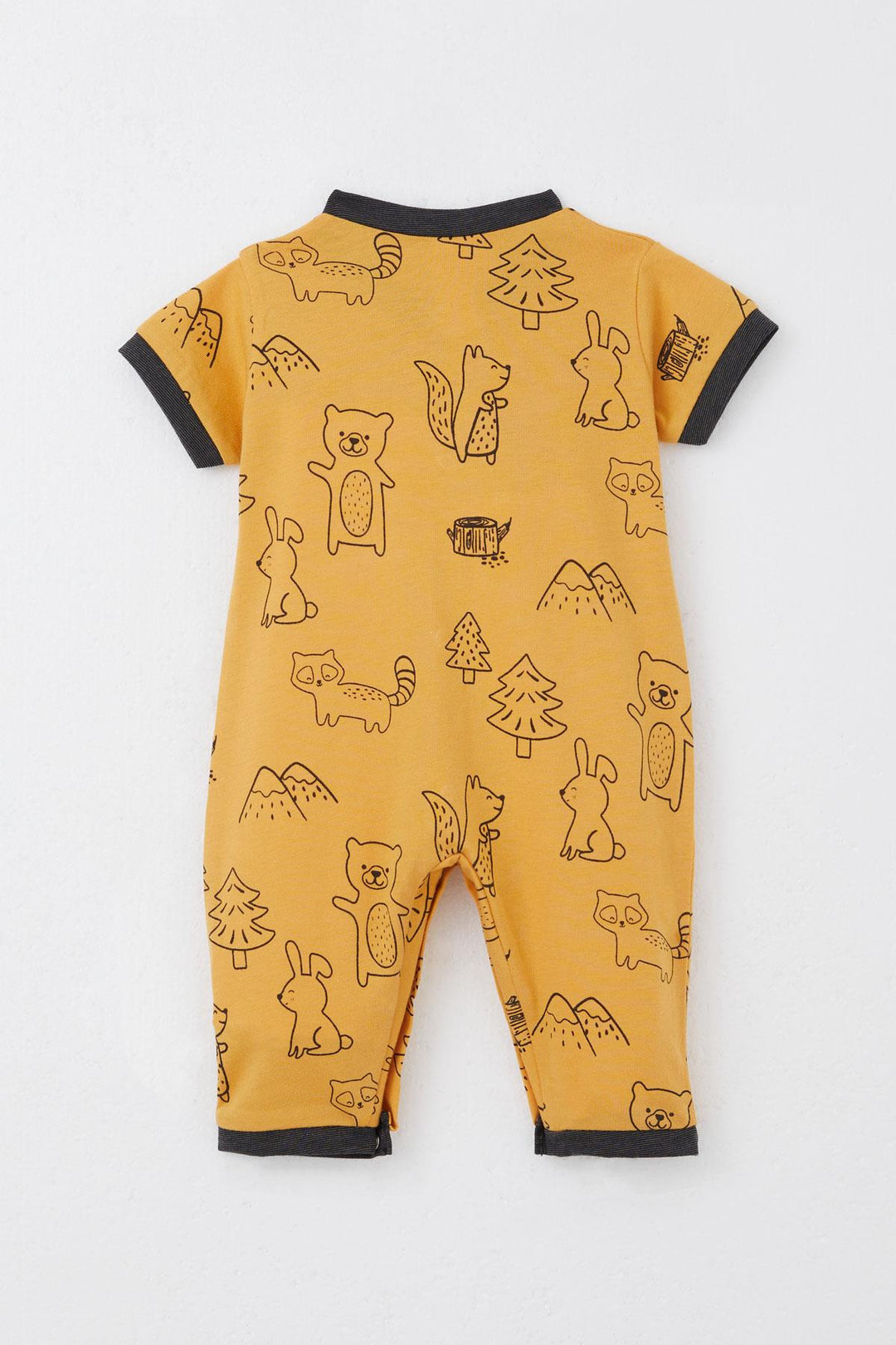 BRE Breeze Baby Boy Short Sleeve Romper Forest Themed Animal Patterned 0-6 Months, Mustard Yellow - Ágioi Anárgyroi