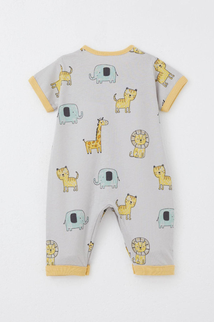 BRE Breeze Baby Boy Short Sleeve Romper Cute Animal Patterned 0-6 Months, Gray - Andújar