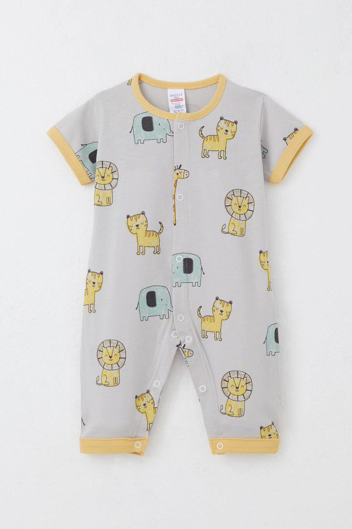 BRE Breeze Baby Boy Short Sleeve Romper Cute Animal Patterned 0-6 Months, Gray - Andújar