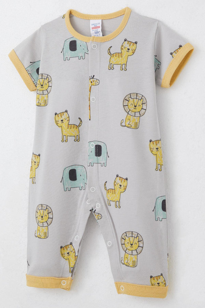 BRE Breeze Baby Boy Short Sleeve Romper Cute Animal Patterned 0-6 Months, Gray - Andújar