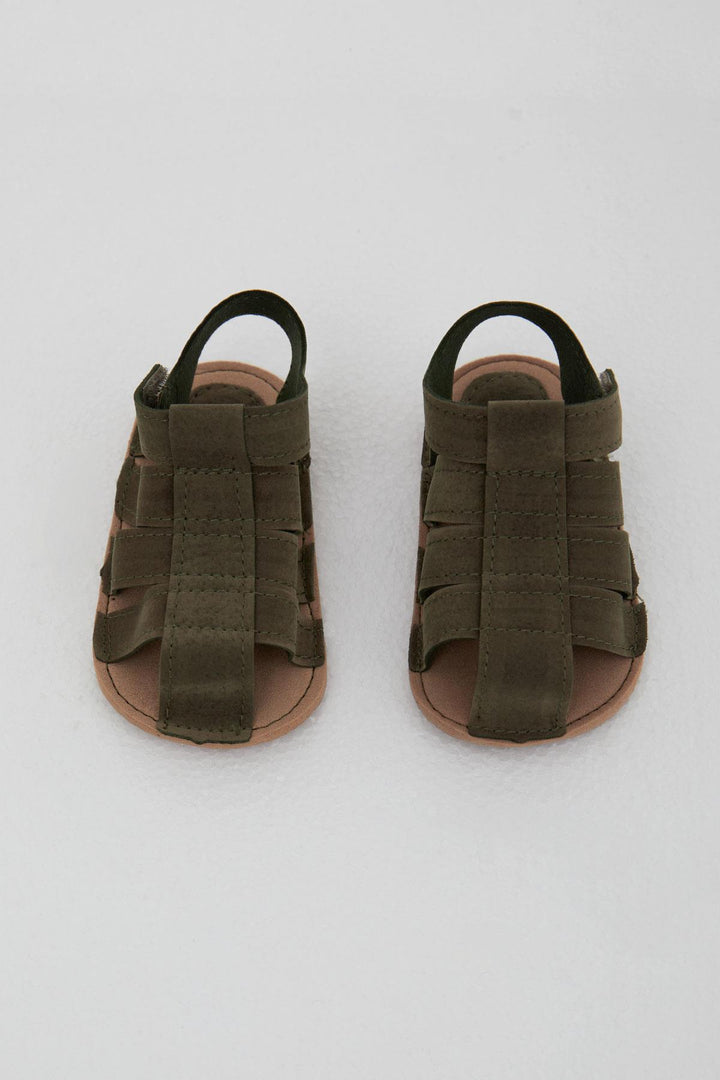 BRE Breeze Baby Boy Nubuck Sandals with Velcro, Size 189, Dark Khaki Green. - Ciudad Lázaro Cárdenas