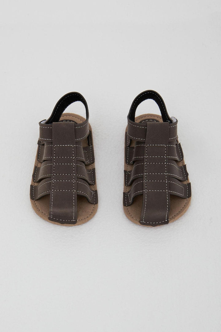 BRE Breeze Baby Boy Nubuck Sandals with Velcro, Size 189, Brown - Canton