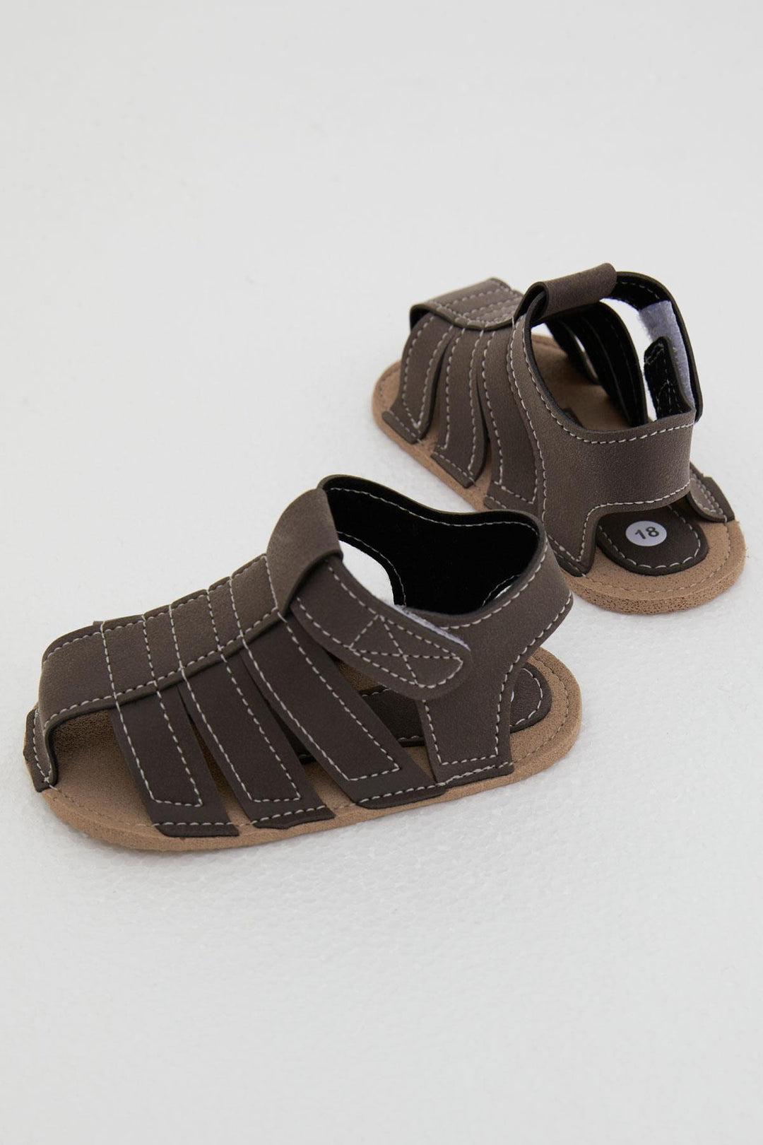 BRE Breeze Baby Boy Nubuck Sandals with Velcro, Size 189, Brown - Canton