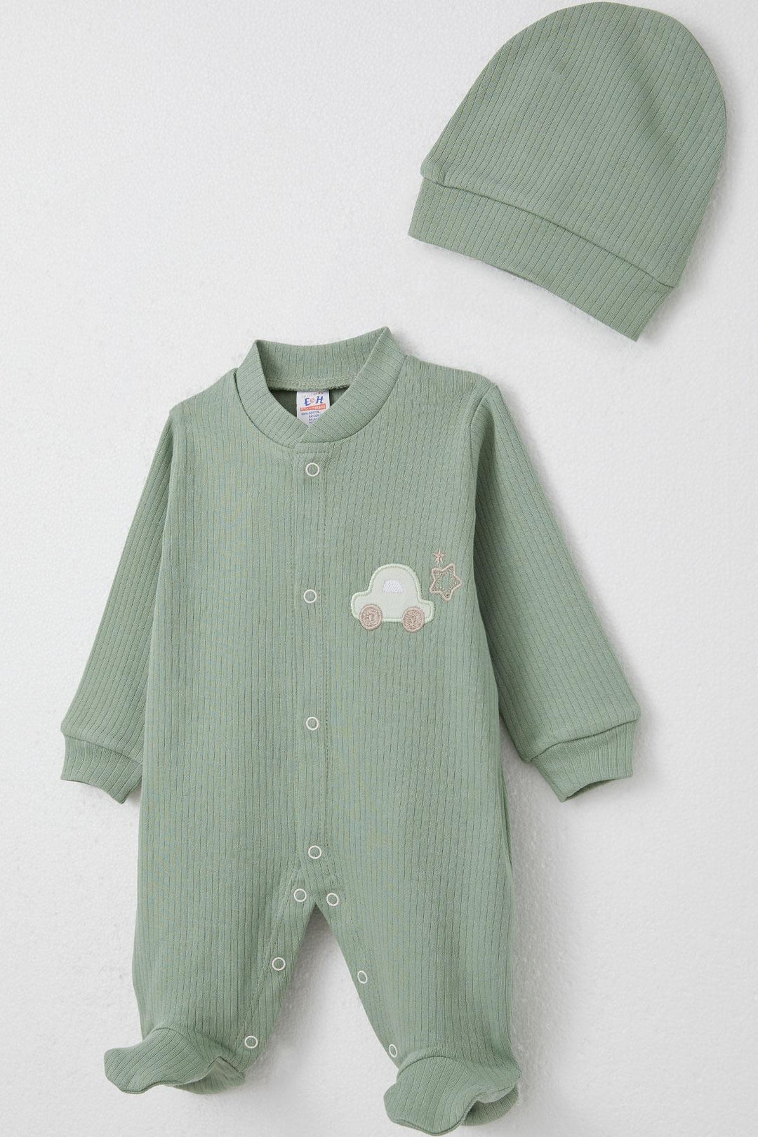 BRE Breeze Baby Boy Footed Romper with Car Embroidery 0-6 Months, Mint Green - Dartford