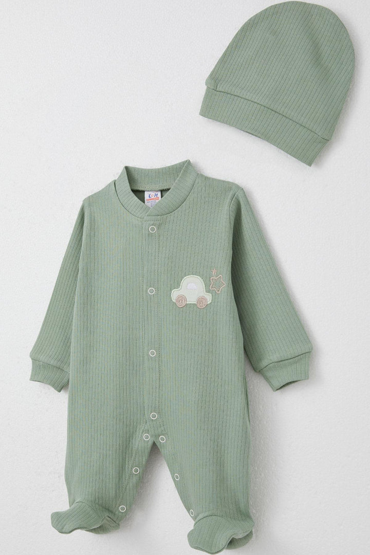 BRE Breeze Baby Boy Footed Romper with Car Embroidery 0-6 Months, Mint Green - Dartford