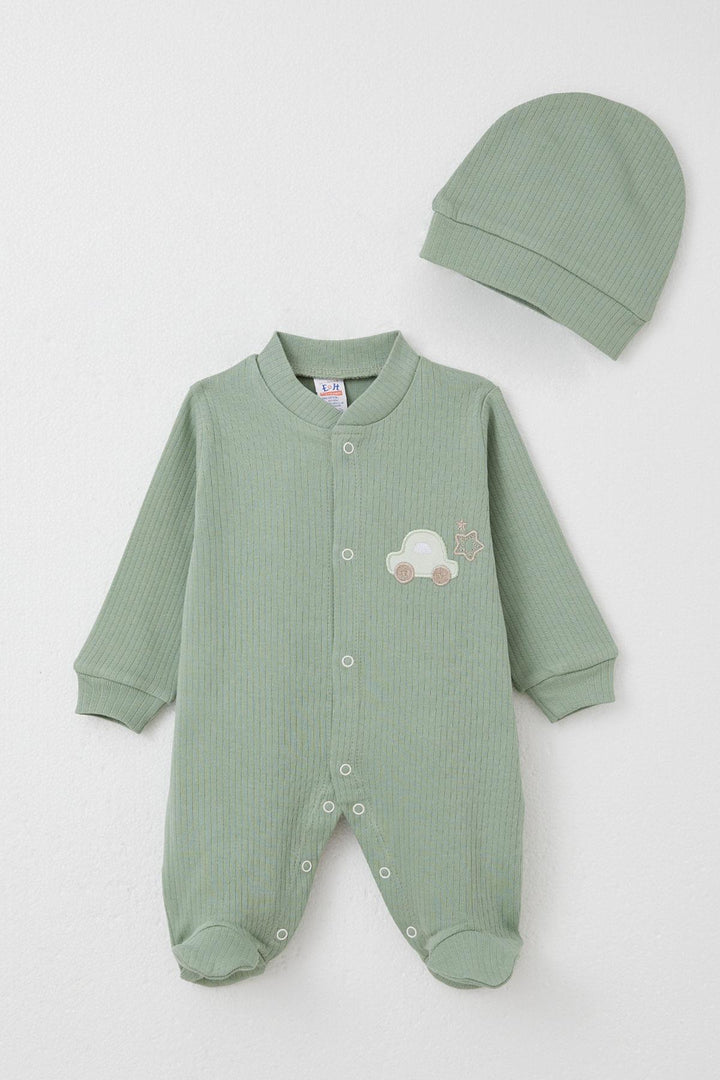 BRE Breeze Baby Boy Footed Romper with Car Embroidery 0-6 Months, Mint Green - Dartford