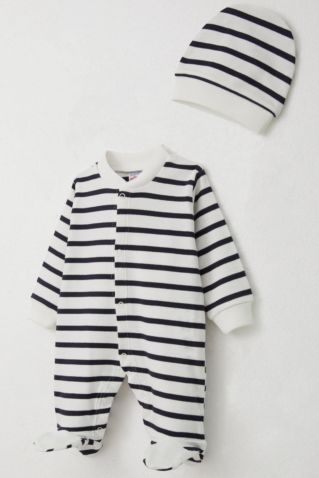 BRE Breeze Baby Boy Striped Romper with Socks 0-6 Months, White - Wiener Neustadt