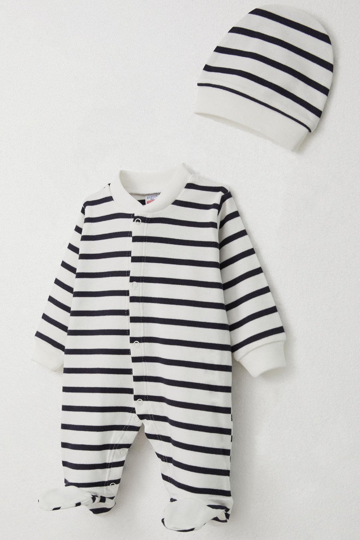 BRE Breeze Baby Boy Striped Romper with Socks 0-6 Months, White - Wiener Neustadt