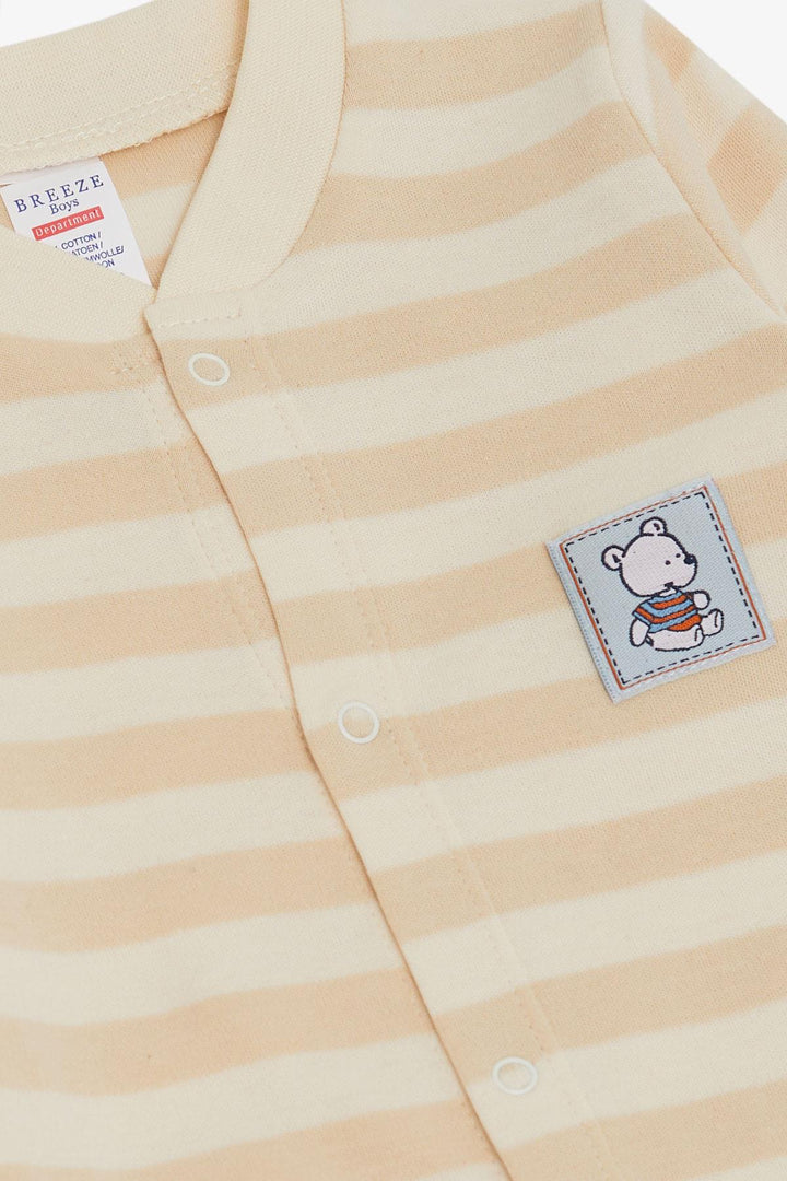 BRE Breeze Baby Boy Striped Jumpsuit with Socks Bear Logo 0-6 Months, Cream - Smyrna