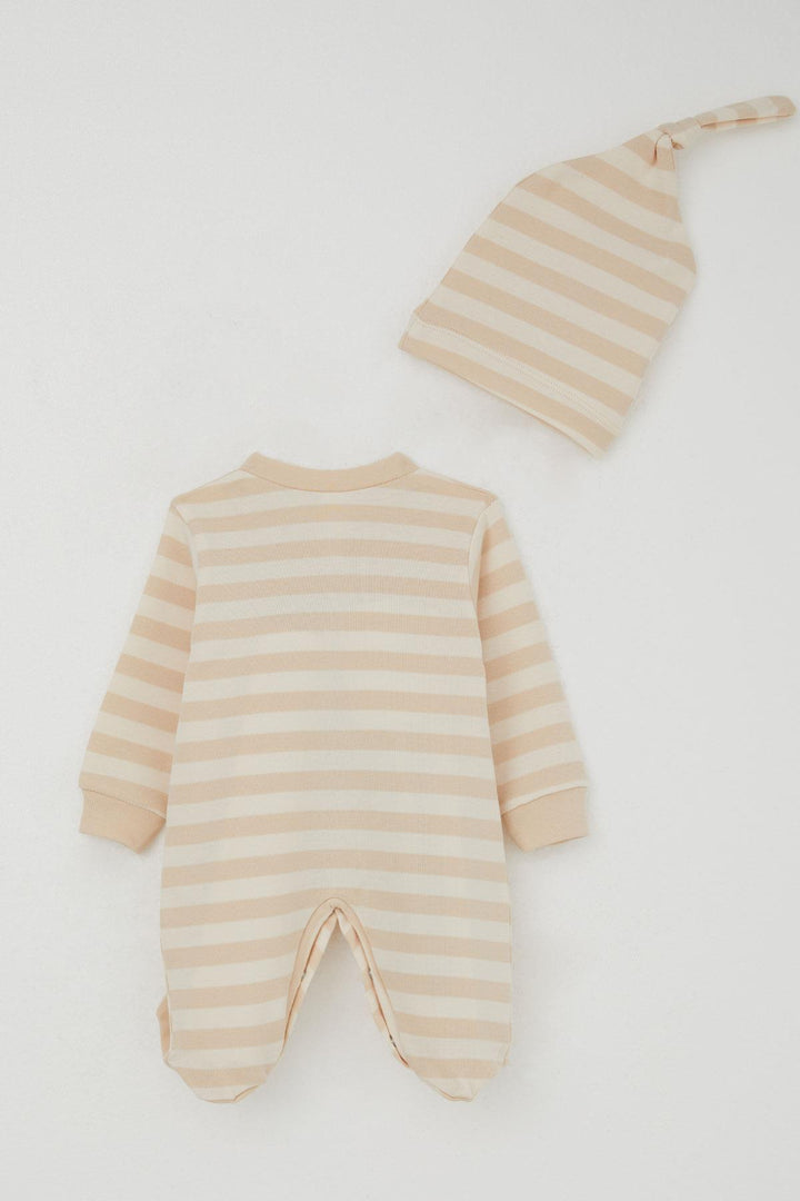BRE Breeze Baby Boy Striped Romper with Socks 0-6 Months, Cream - Scandicci